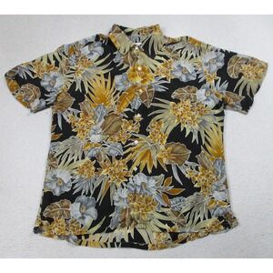 Brioni Shirt Mens Large Black Floral Rayon Short Sleeve Hawaiian Aloha Italy